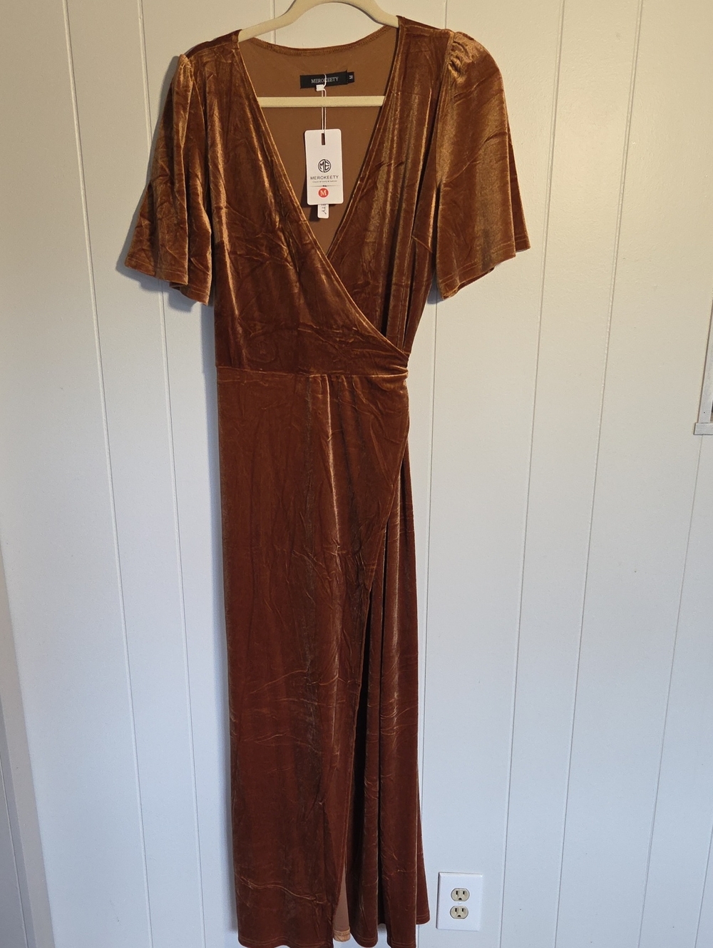 Surplice Velvet Maxi Dress in Bronze
